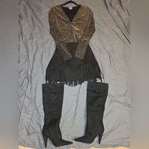 Mi Ami Black and Gold Shimmer Bodysuit From Francesca's